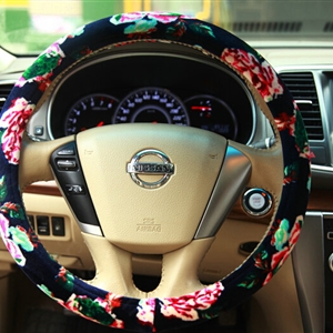 Personalized Flower Auto Steering Wheel Wrap Velvet 15 Inch 38CM - Red
