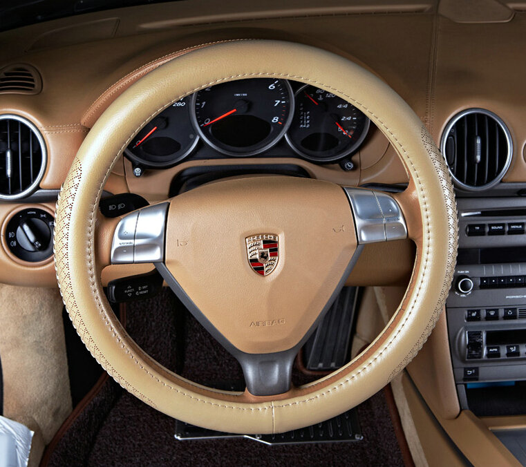 Pretty Auto Steering Wheel Wrap Cow Genuine Leather 15 Inch 38CM - Beige