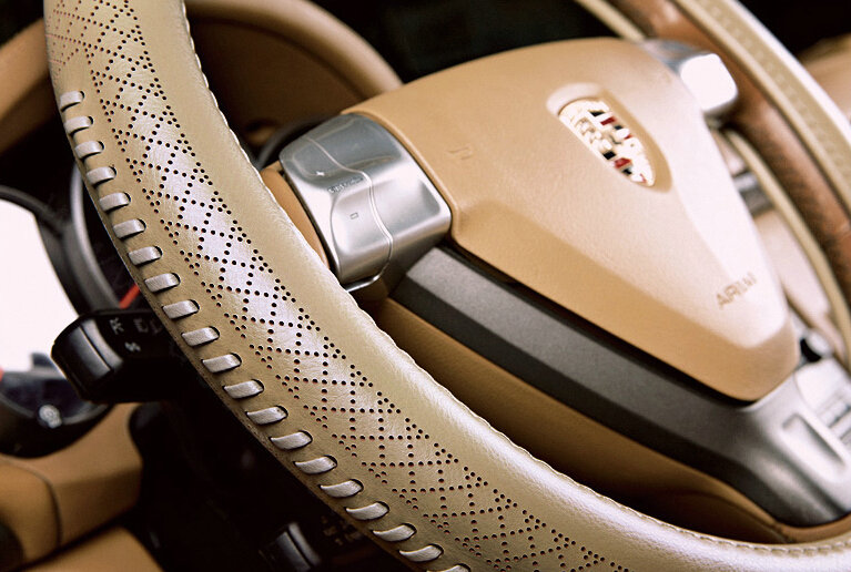 Pretty Auto Steering Wheel Wrap Cow Genuine Leather 15 Inch 38CM - Beige