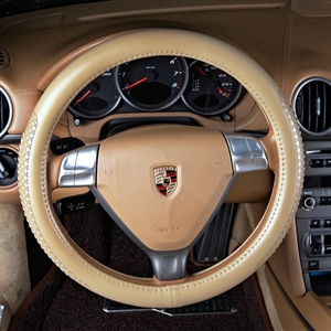 Pretty Auto Steering Wheel Wrap Cow Genuine Leather 15 Inch 38CM - Beige