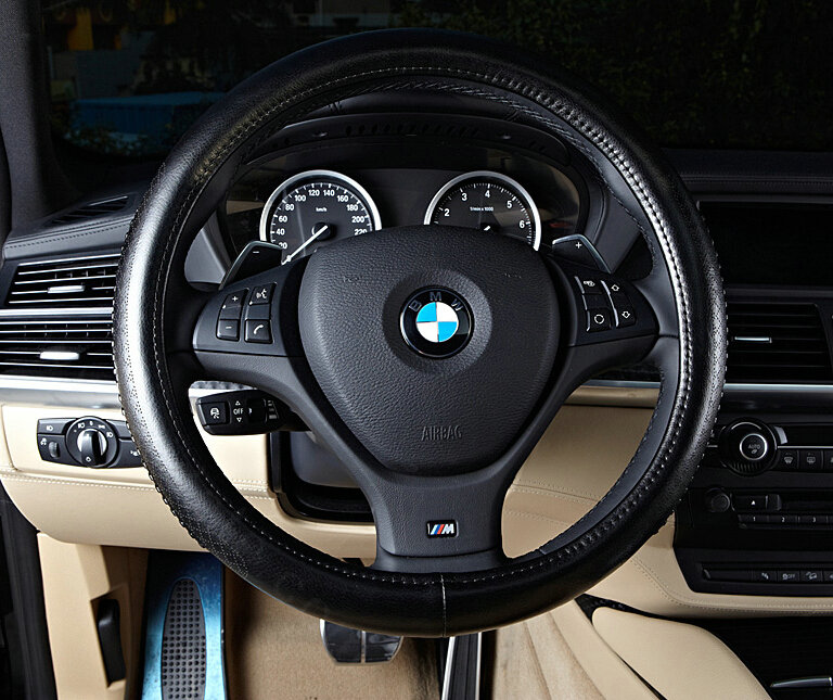 Pretty Auto Steering Wheel Wrap Cow Genuine Leather 15 Inch 38CM - Black