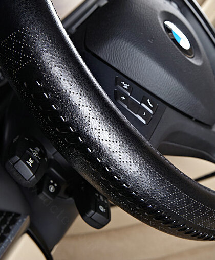 Pretty Auto Steering Wheel Wrap Cow Genuine Leather 15 Inch 38CM - Black