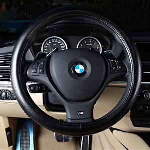Pretty Auto Steering Wheel Wrap Cow Genuine Leather 15 Inch 38CM - Black
