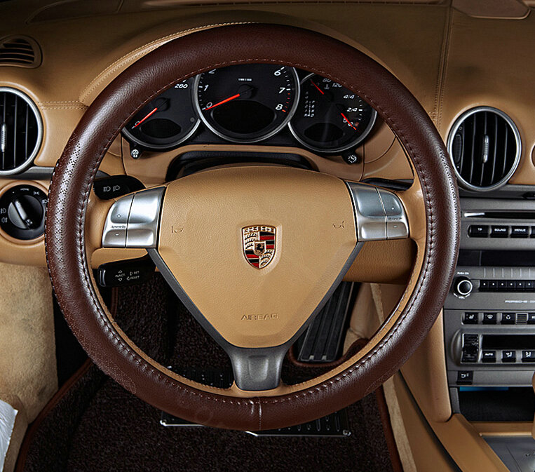 Pretty Auto Steering Wheel Wrap Cow Genuine Leather 15 Inch 38CM - Brown