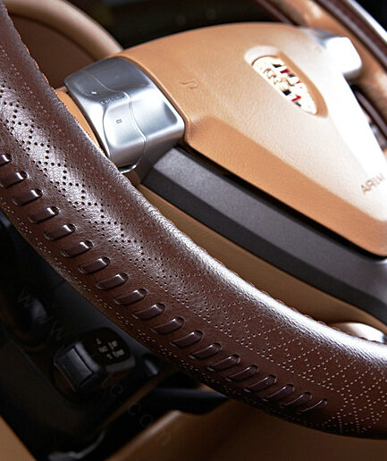 Pretty Auto Steering Wheel Wrap Cow Genuine Leather 15 Inch 38CM - Brown