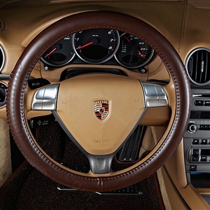 Pretty Auto Steering Wheel Wrap Cow Genuine Leather 15 Inch 38CM - Brown