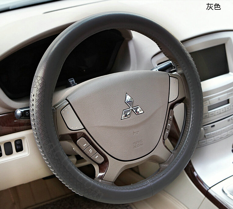 Pretty Auto Steering Wheel Wrap Cow Genuine Leather 15 Inch 38CM - Grey