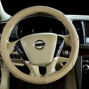 Pretty Car Steering Wheel Covers Sheepskin Leather 15 Inch 38CM - Beige