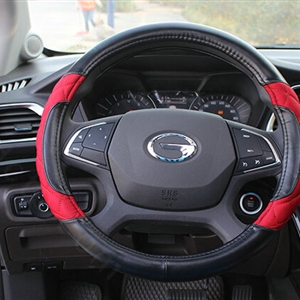 Pretty Car Steering Wheel Covers Sheepskin Leather 15 Inch 38CM - Black Red