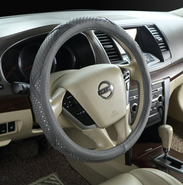 Pretty Car Steering Wheel Covers Sheepskin Leather 15 Inch 38CM - Grey