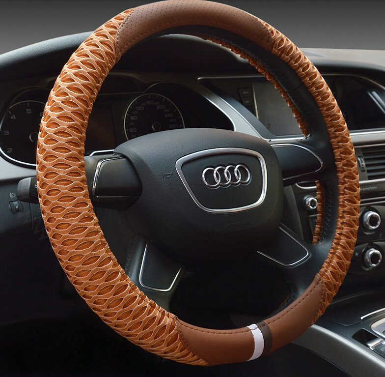 Pretty Car Steering Wheel Wrap Ice Silk PU Leather 15 Inch 38CM - Orange