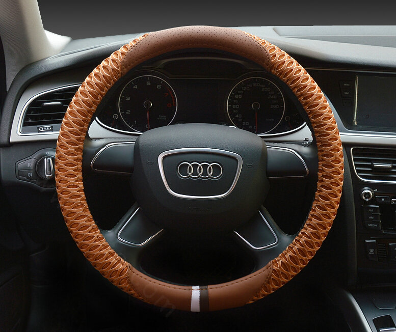 Pretty Car Steering Wheel Wrap Ice Silk PU Leather 15 Inch 38CM - Orange