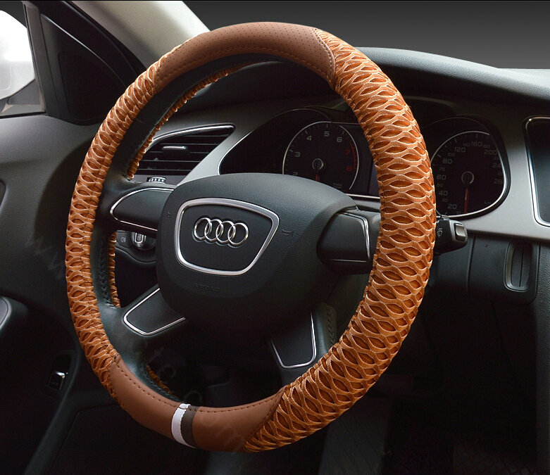 Pretty Car Steering Wheel Wrap Ice Silk PU Leather 15 Inch 38CM - Orange