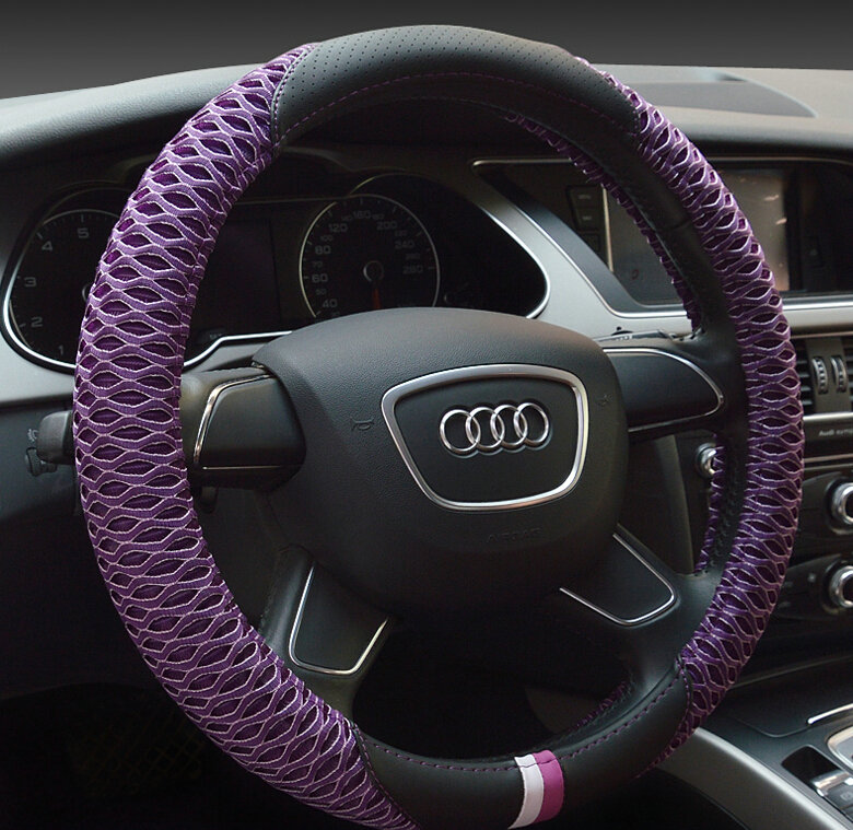 Pretty Car Steering Wheel Wrap Ice Silk PU Leather 15 Inch 38CM - Purple