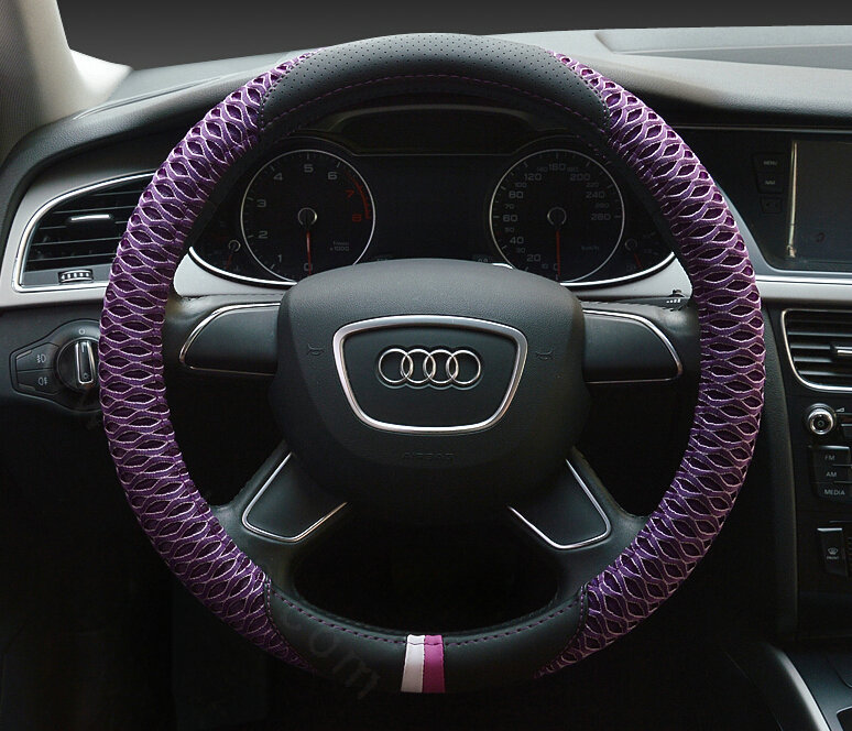 Pretty Car Steering Wheel Wrap Ice Silk PU Leather 15 Inch 38CM - Purple