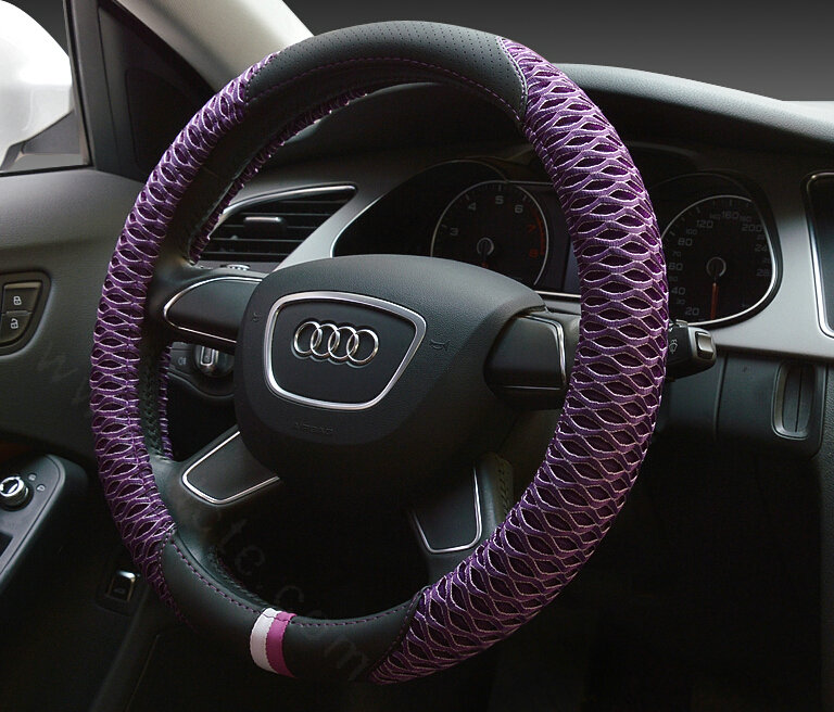 Pretty Car Steering Wheel Wrap Ice Silk PU Leather 15 Inch 38CM - Purple