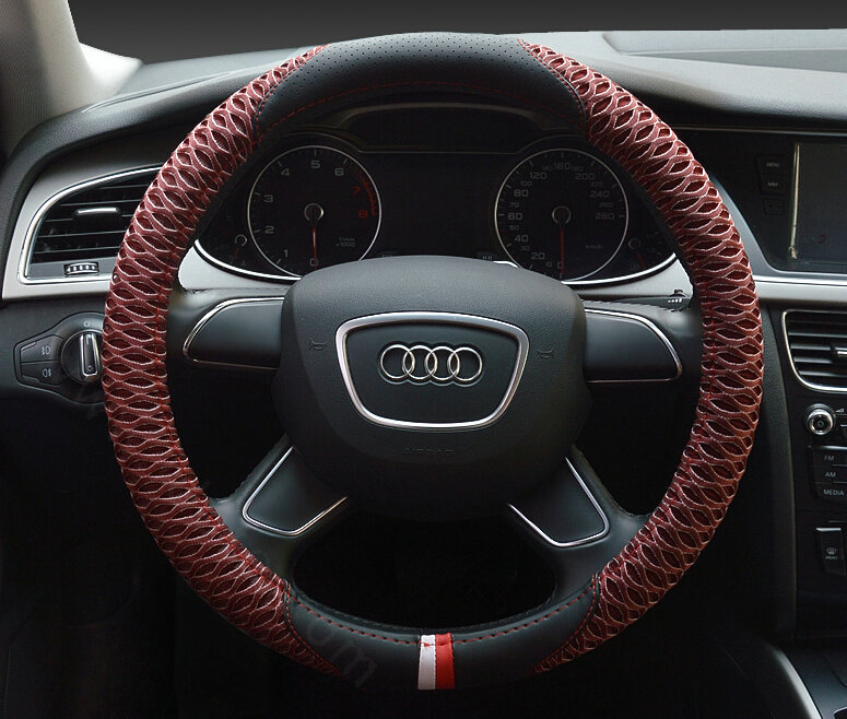 Pretty Car Steering Wheel Wrap Ice Silk PU Leather 15 Inch 38CM - Red