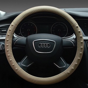 Pretty Dot Car Steering Wheel Covers Genuine Leather 15 Inch 38CM - Beige