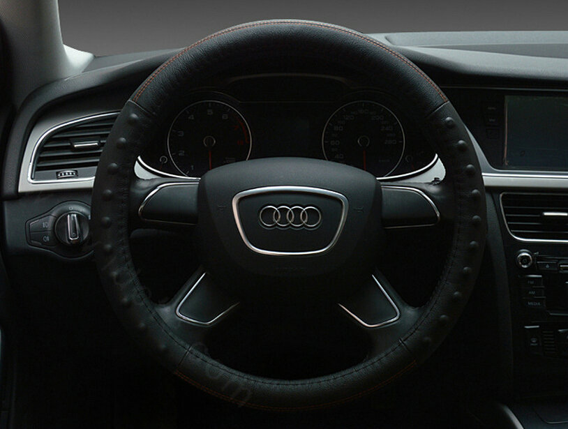 Pretty Dot Car Steering Wheel Covers Genuine Leather 15 Inch 38CM - Black Orange