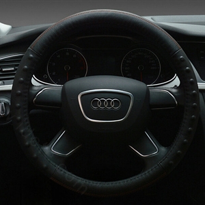 Pretty Dot Car Steering Wheel Covers Genuine Leather 15 Inch 38CM - Black Orange