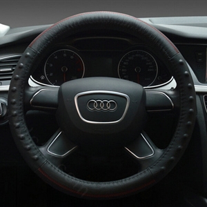 Pretty Dot Car Steering Wheel Covers Genuine Leather 15 Inch 38CM - Black Red