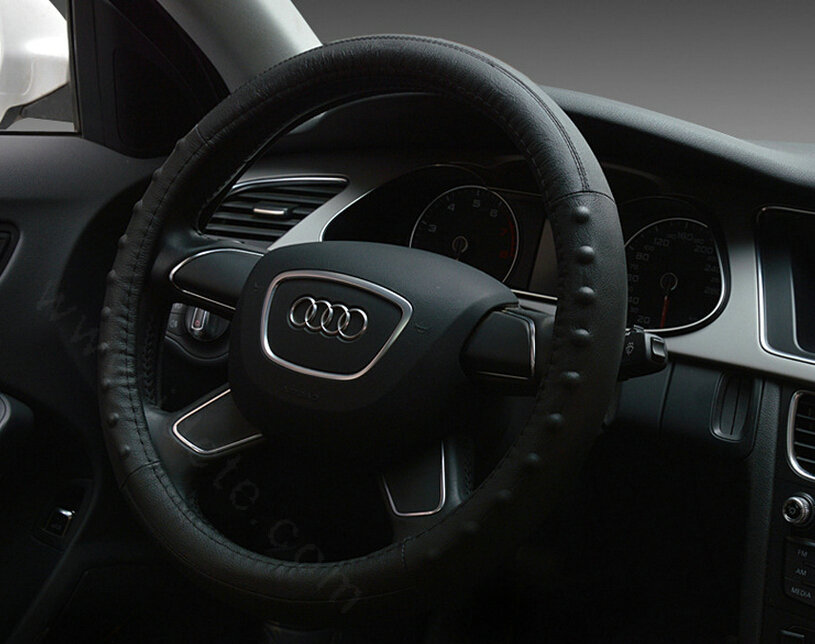 Pretty Dot Car Steering Wheel Covers Genuine Leather 15 Inch 38CM - Black