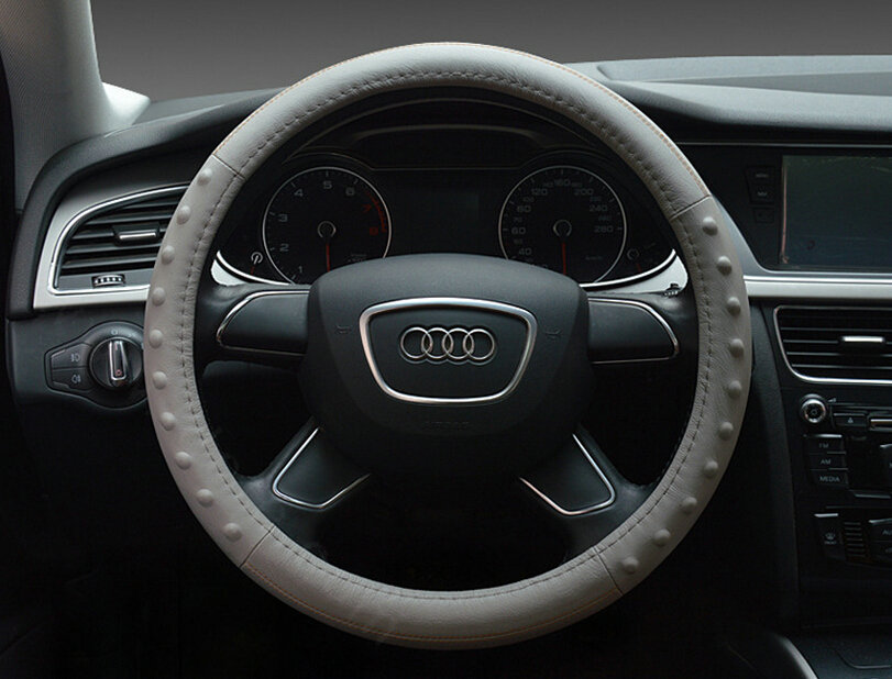 Pretty Dot Car Steering Wheel Covers Genuine Leather 15 Inch 38CM - Grey