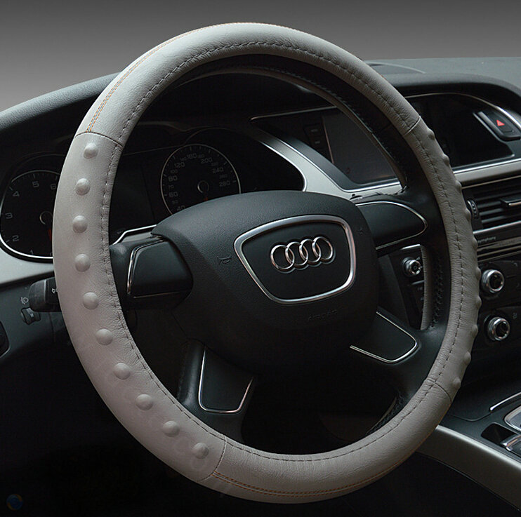 Pretty Dot Car Steering Wheel Covers Genuine Leather 15 Inch 38CM - Grey