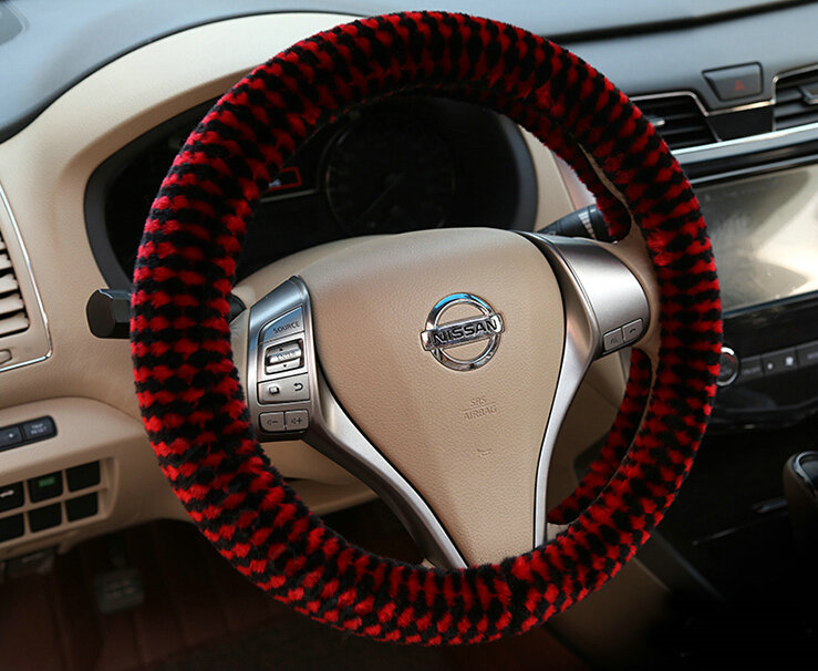 Pretty Polka Dot Auto Steering Wheel Wrap Velvet 15 Inch 38CM - Black Red