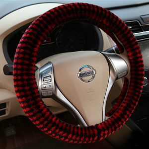 Pretty Polka Dot Auto Steering Wheel Wrap Velvet 15 Inch 38CM - Black Red