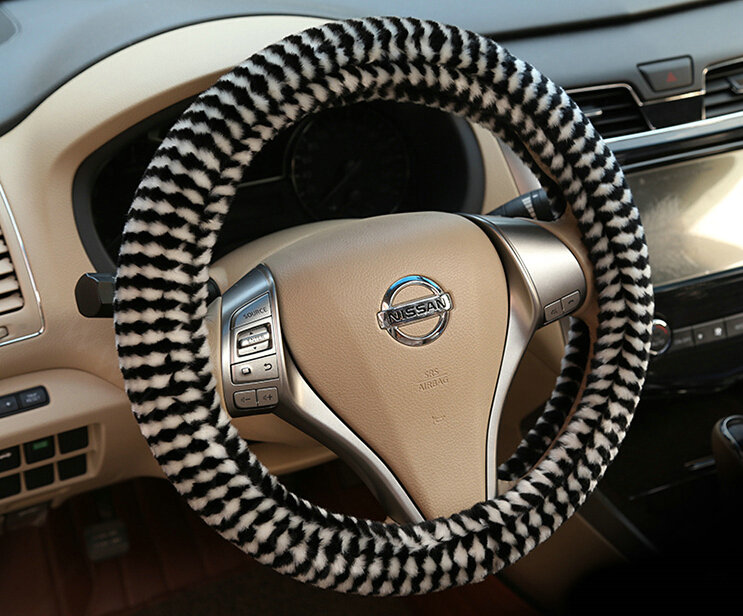 Pretty Polka Dot Auto Steering Wheel Wrap Velvet 15 Inch 38CM - Black White