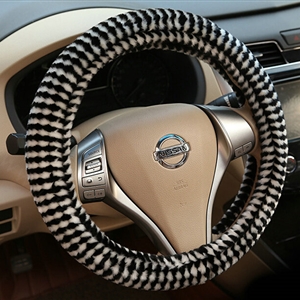 Pretty Polka Dot Auto Steering Wheel Wrap Velvet 15 Inch 38CM - Black White