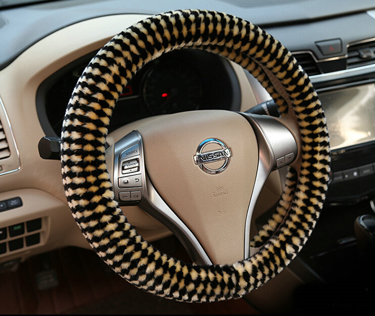 Pretty Polka Dot Auto Steering Wheel Wrap Velvet 15 Inch 38CM - Black Yellow