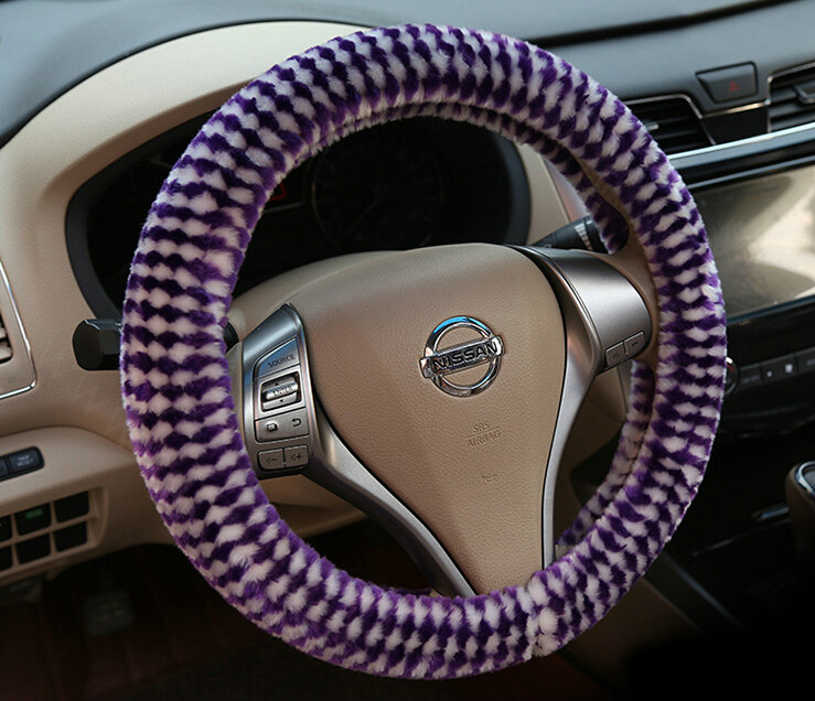 Pretty Polka Dot Auto Steering Wheel Wrap Velvet 15 Inch 38CM - Purple White