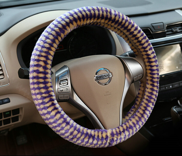 Pretty Polka Dot Auto Steering Wheel Wrap Velvet 15 Inch 38CM - Purple Yellow