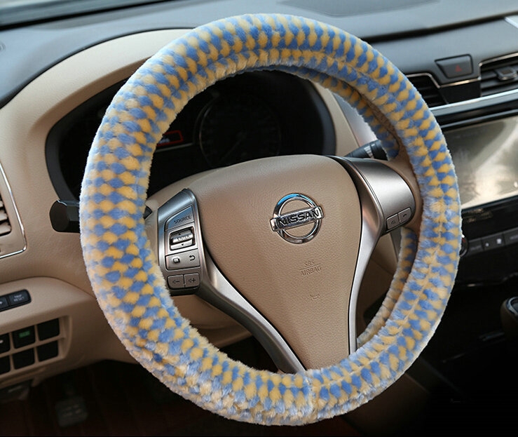 Pretty Polka Dot Auto Steering Wheel Wrap Velvet 15 Inch 38CM - Yellow Blue