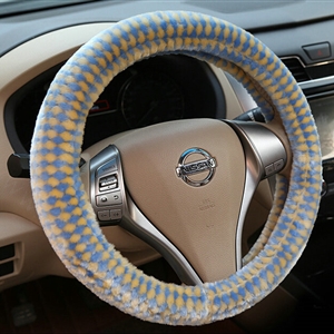 Pretty Polka Dot Auto Steering Wheel Wrap Velvet 15 Inch 38CM - Yellow Blue