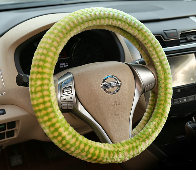 Pretty Polka Dot Auto Steering Wheel Wrap Velvet 15 Inch 38CM - Yellow Green