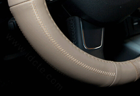 Printing Car Steering Wheel Covers Genuine Leather 15 Inch 38CM - Beige