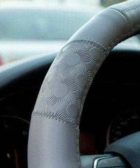 Printing Car Steering Wheel Covers Genuine Leather 15 Inch 38CM - Grey