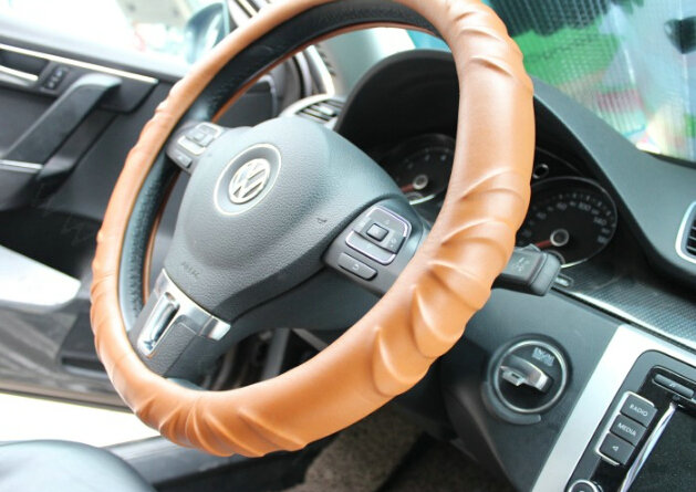 Quality Auto Steering Wheel Covers PU Leather 15 Inch 38CM - Brown