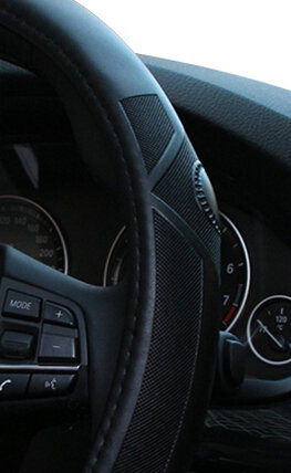 Quality Auto Steering Wheel Covers Sheepskin Leather 15 Inch 38CM - Black