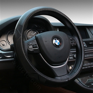 Quality Auto Steering Wheel Covers Sheepskin Leather 15 Inch 38CM - Black