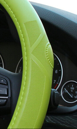 Quality Auto Steering Wheel Covers Sheepskin Leather 15 Inch 38CM - Green