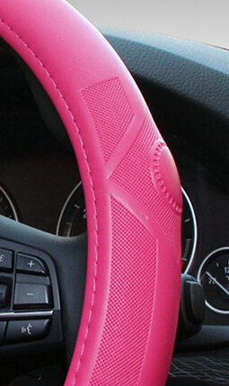 Quality Auto Steering Wheel Covers Sheepskin Leather 15 Inch 38CM - Pink