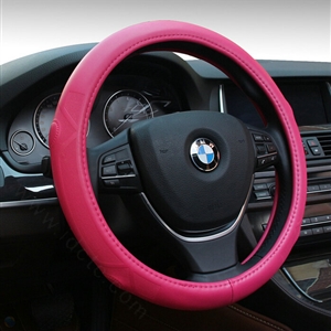Quality Auto Steering Wheel Covers Sheepskin Leather 15 Inch 38CM - Pink