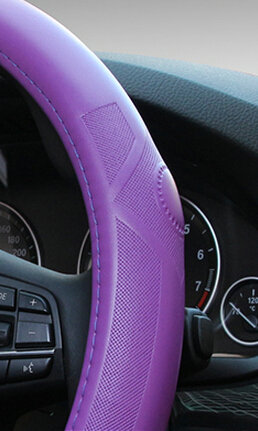 Quality Auto Steering Wheel Covers Sheepskin Leather 15 Inch 38CM - Purple