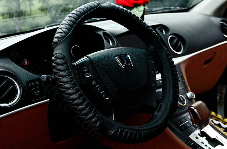Quality Auto Steering Wheel Wrap PU Leather 15 Inch 38CM - Black