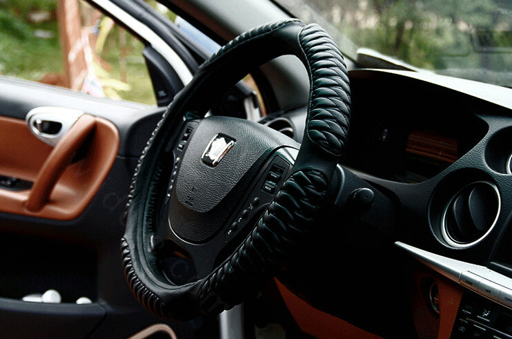 Quality Auto Steering Wheel Wrap PU Leather 15 Inch 38CM - Black