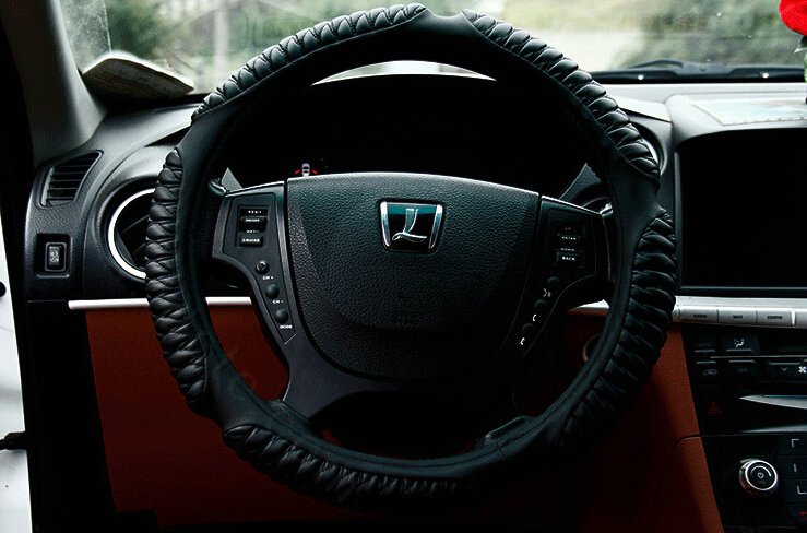 Quality Auto Steering Wheel Wrap PU Leather 15 Inch 38CM - Black